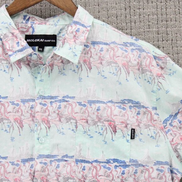 Molokai Surf Co Shirt Mens 2XL White Striped Button Down Short Sleeve Collared - Picture 2 of 9